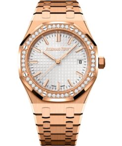 Audemars Piguet Royal Oak Selfwinding 34mm 77451OR.ZZ.1361OR.03 Rose Gold Silver Dial Diamond Bezel
