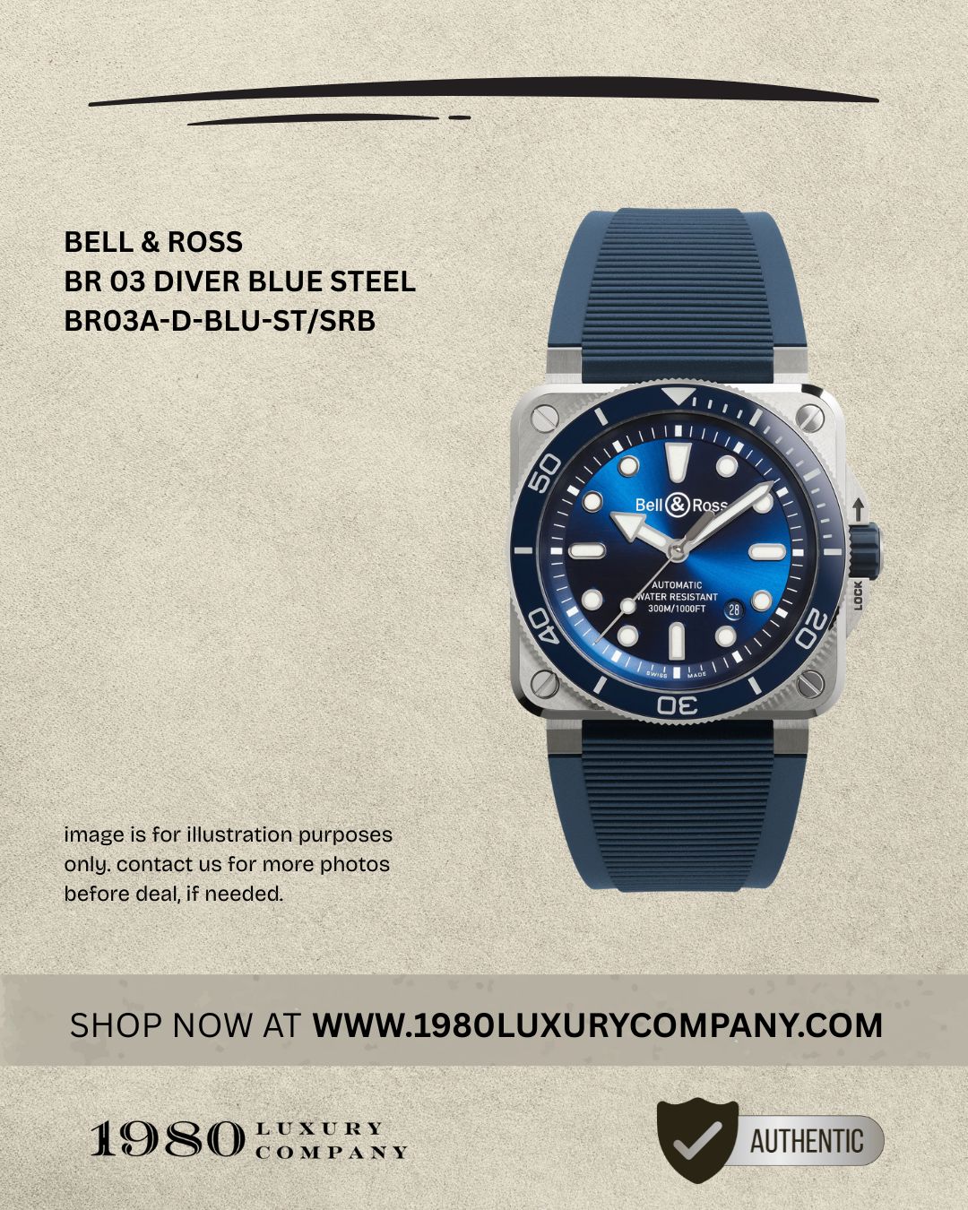Bell & Ross BR 03 Diver Blue Steel BR03A-D-BLU-ST/SRB