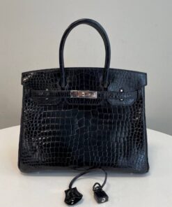 Hermes Birkin 30 Black Matte Alligator Palladium Hardware