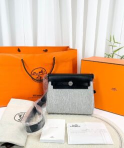 Hermes Military Toile Vache Hunter Herbag Zip Retourne 20 Ecru Black