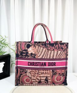 Dior Canvas Embroidered Dior Animals Tiger Book Tote Deep Blue Fuchsia