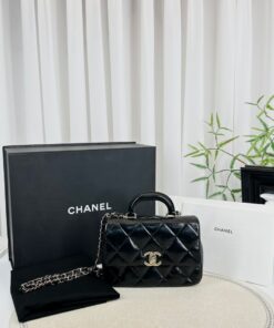 Chanel Shiny Lambskin Quilted Mini Coco Trip Flap Bag Black