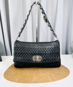 Miu Miu Matelasse Crystal Flap Clutch Black Nappa Leather