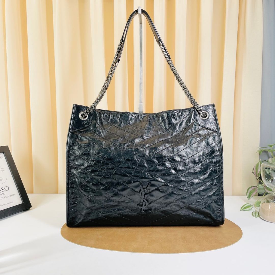 Saint Laurent Matelasse Monogram Niki Shoulder Bag Black Crinkled Calfskin