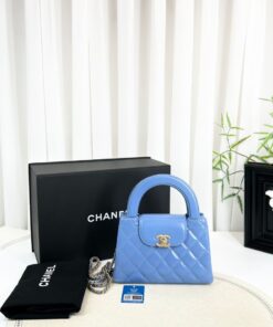 Chanel Kelly Mini Top Handle Bag Blue Calfskin Gold Hardware