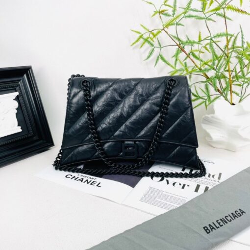 Balenciaga Crush Shoulder Bag Black With Gold Hardware