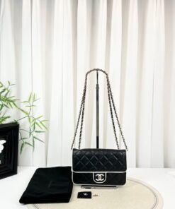 Chanel Lambskin Quilted Resin CC Flap Bag Black White