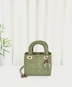 Dior Lady Dior Mini Top Handle Bag Green Patent Leather Silver Hardware