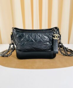 Chanel Aged Calfskin Quilted Small Gabrielle Hobo Black