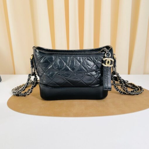 Chanel Aged Calfskin Quilted Small Gabrielle Hobo Black