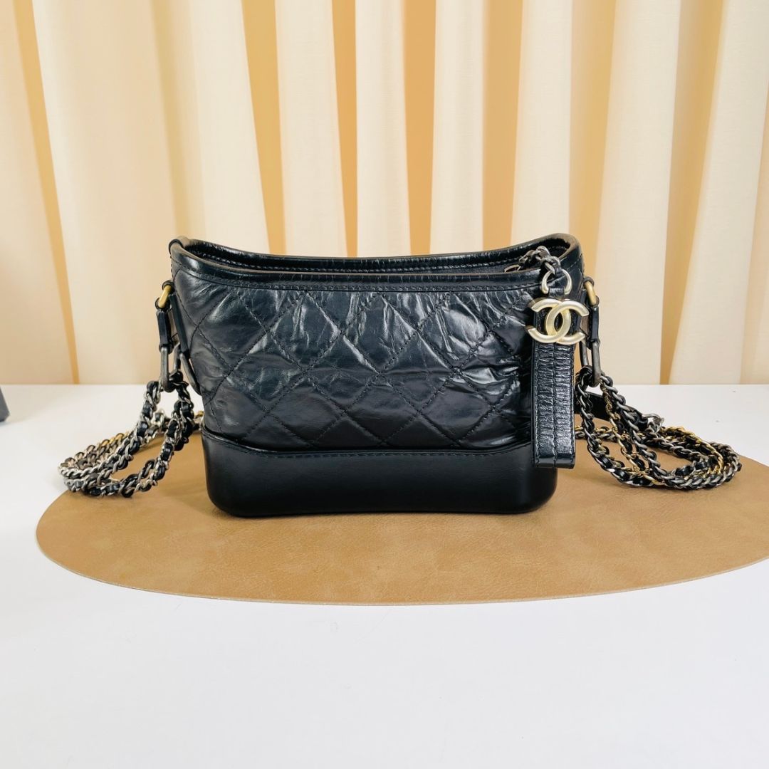 Chanel Aged Calfskin Quilted Small Gabrielle Hobo Black