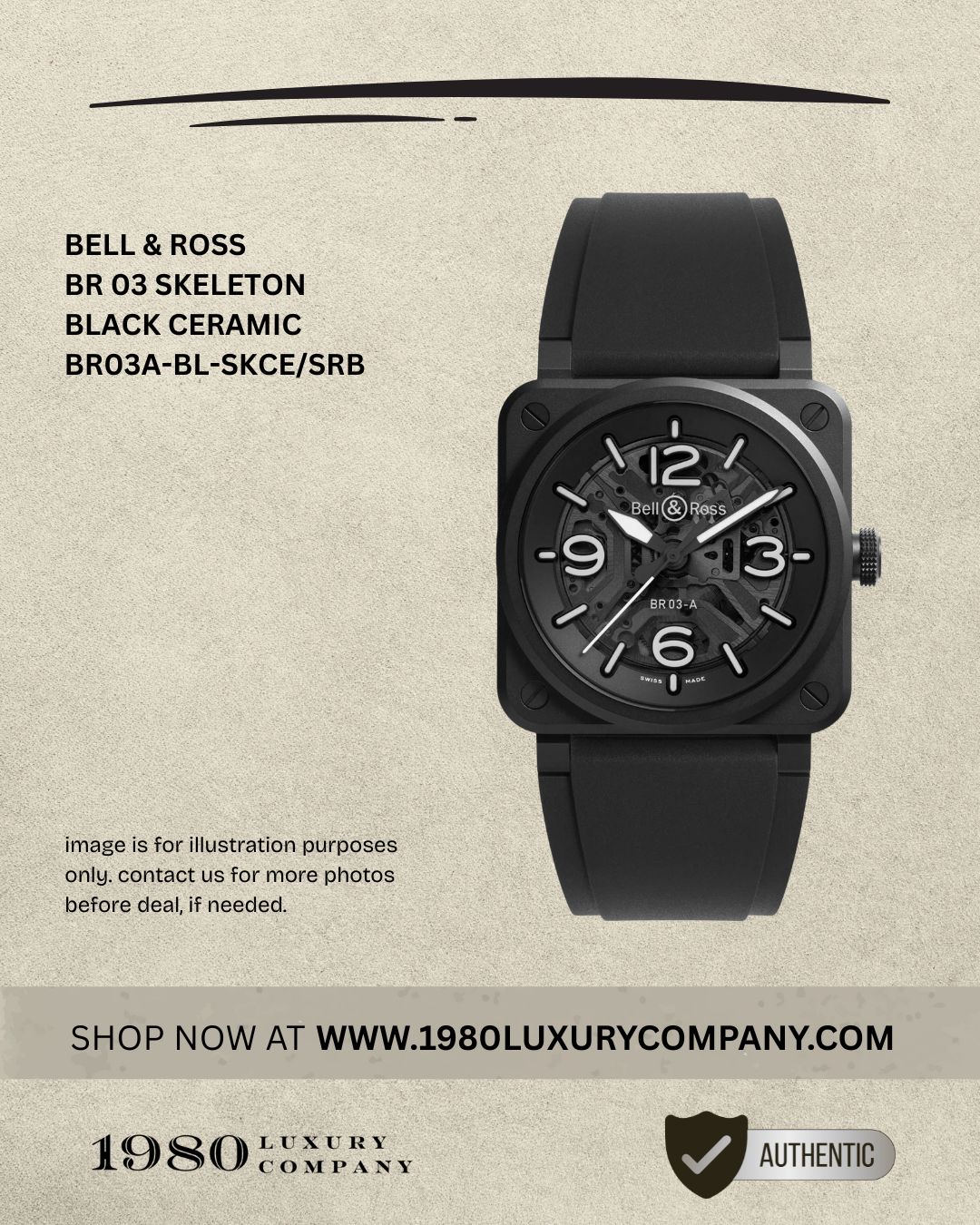 Bell & Ross BR 03 Skeleton Black Ceramic BR03A-BL-SKCE/SRB