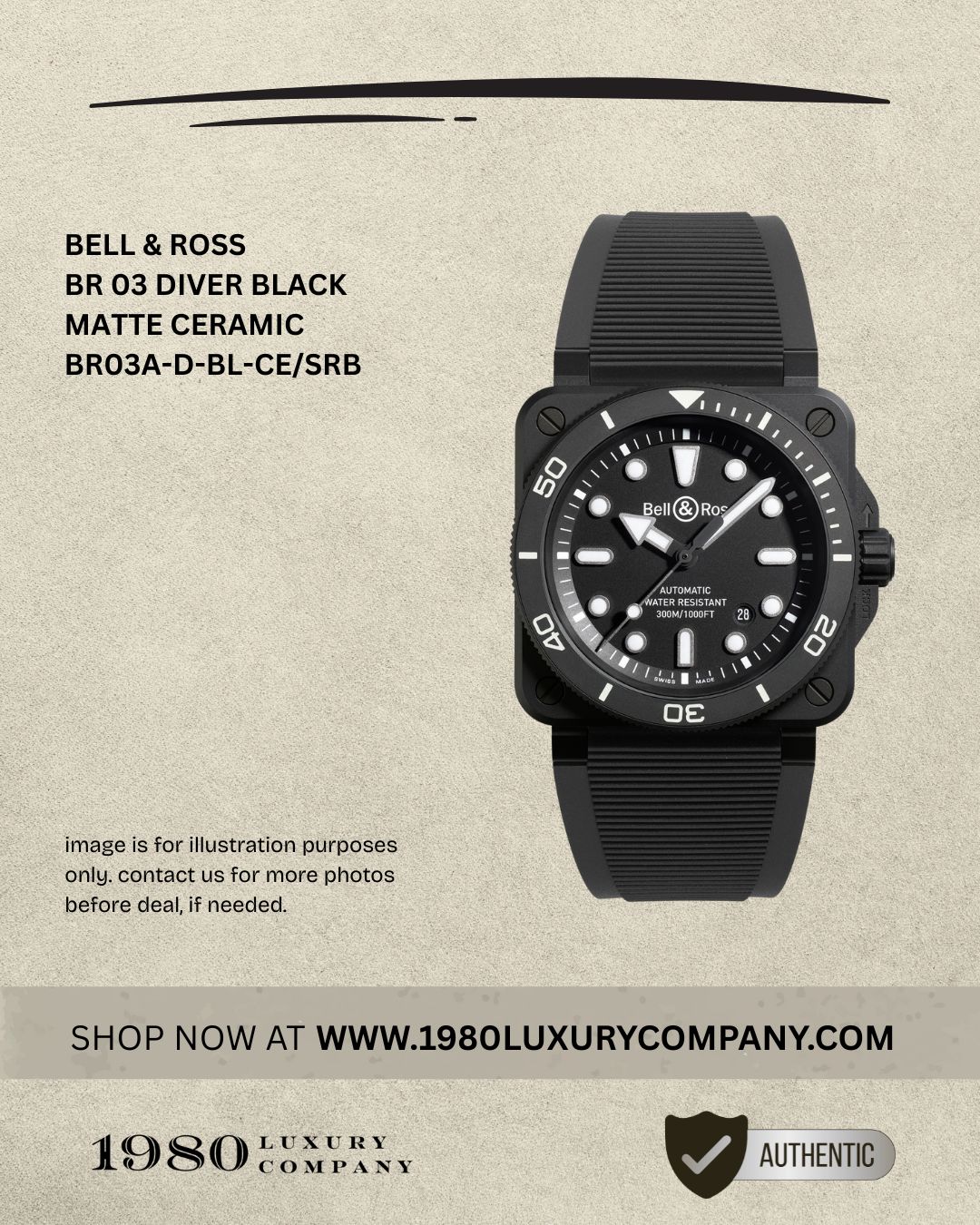 Bell & Ross BR 03 Diver Black Matte Ceramic BR03A-D-BL-CE/SRB